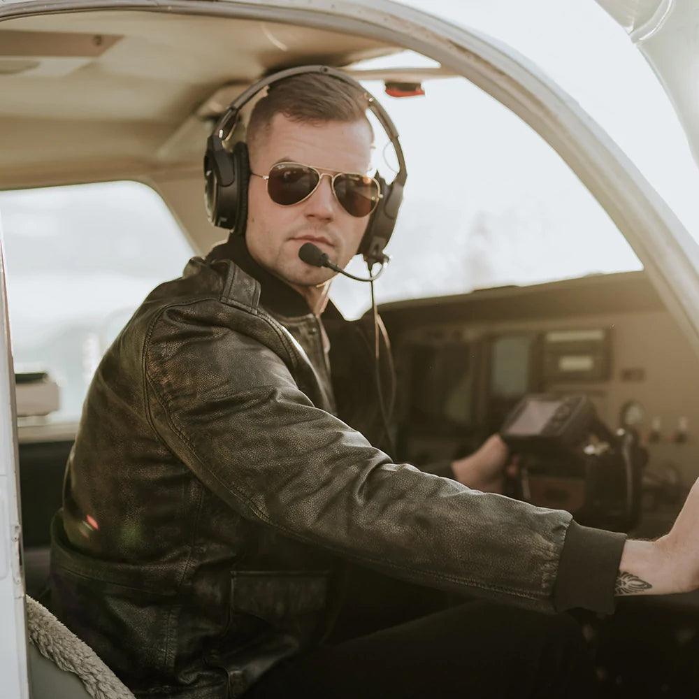 Men's B3 Pilot Black Sheepskin Flying Leather Bomber Jacket