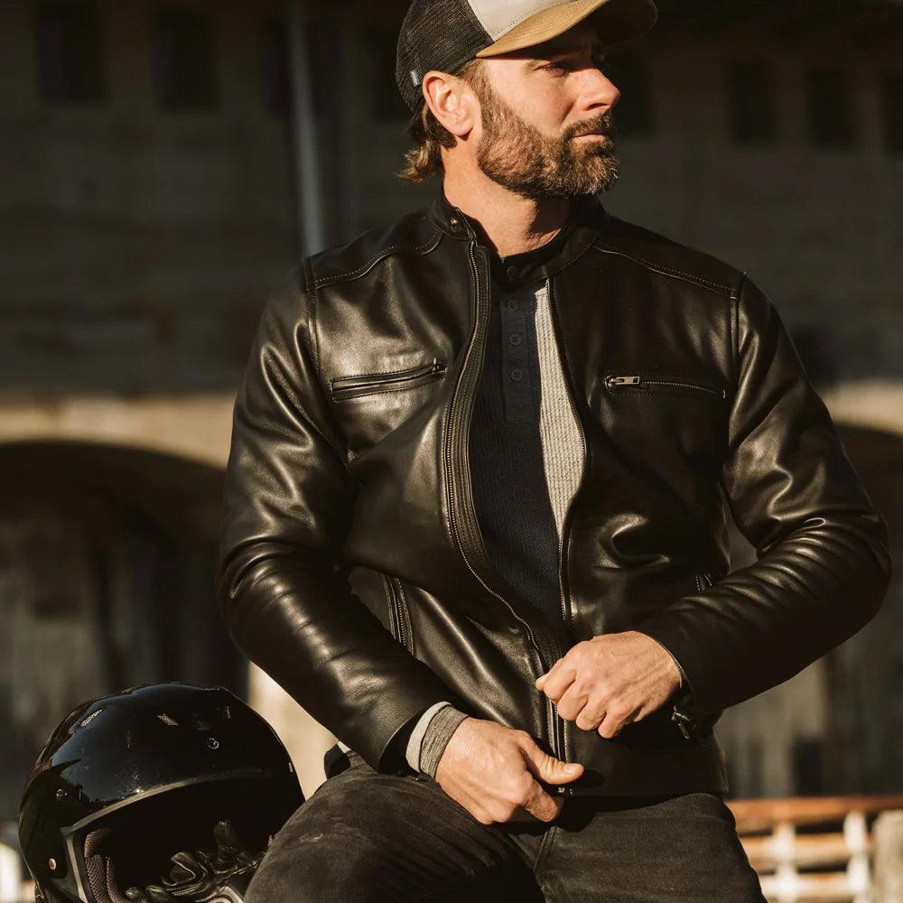 Men's Black Lambskin Leather Moto Riding Jacket