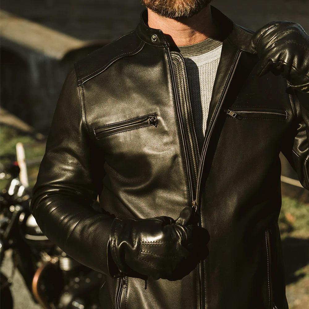 Men's Black Lambskin Leather Moto Riding Jacket