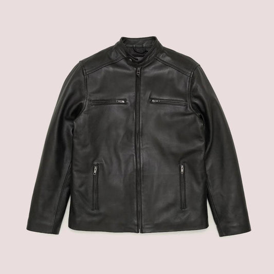 Men's Black Lambskin Leather Moto Riding Jacket