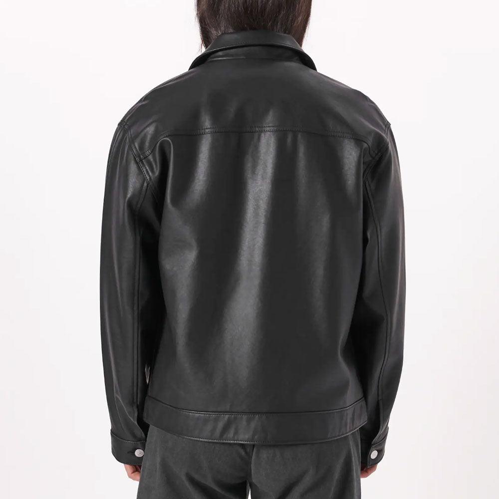 Men's Black Plain Trucker Leather Jacket