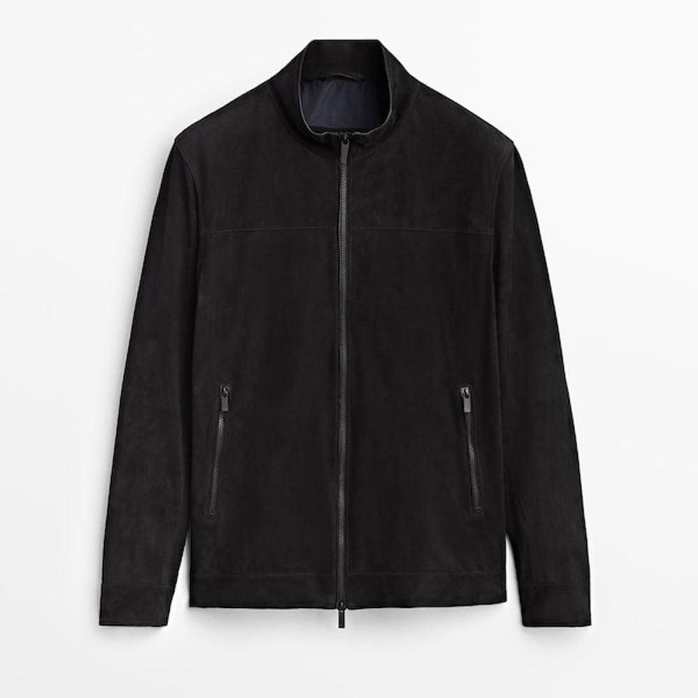 Men's Black Suede Leather Biker Jacket