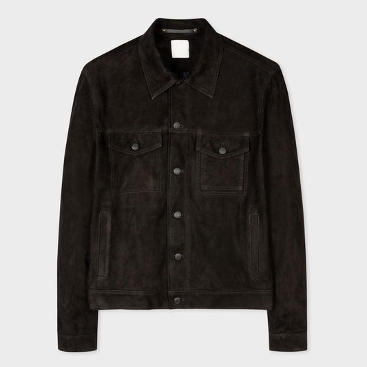 Men's Black Suede Leather Trucker Styled Jacket