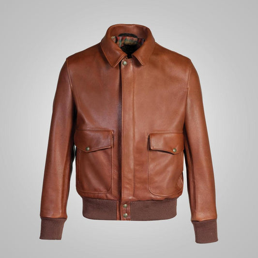 Brown RAF Flying Bomber Leather Jacket For Men