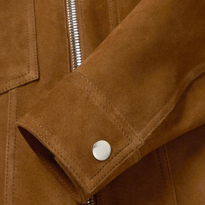 Brown Suede Leather Trucker Jacket For Men