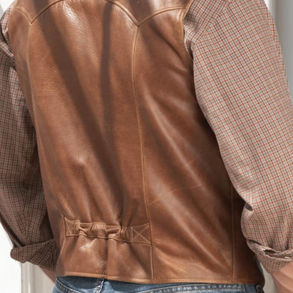 Mens Brown Western Cowboy Leather Vest