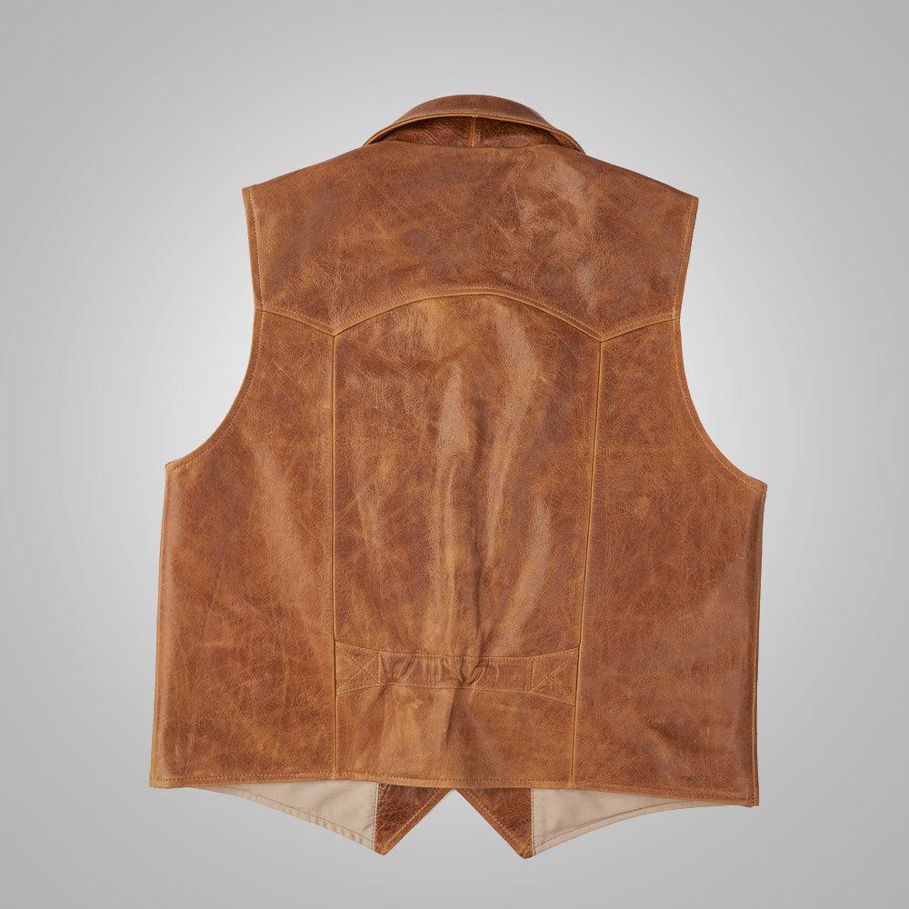 Mens Brown Western Cowboy Leather Vest