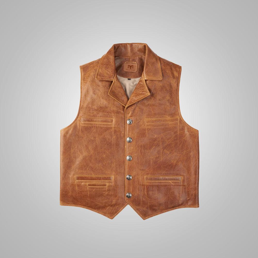 Mens Brown Western Cowboy Leather Vest