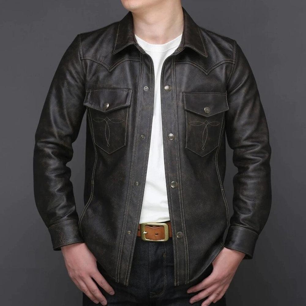 Full Sleeves Leather Shirt For Men