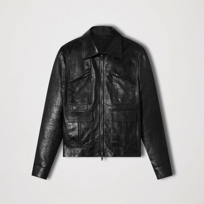 Men's Genuine Black Sheepskin Trucker Leather Jacket