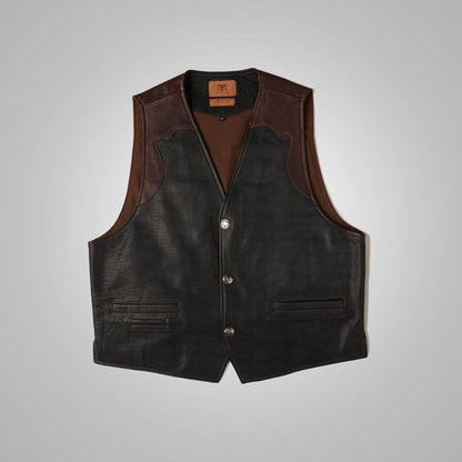 Mens Multi Color Brown Buffalo Leather Vest