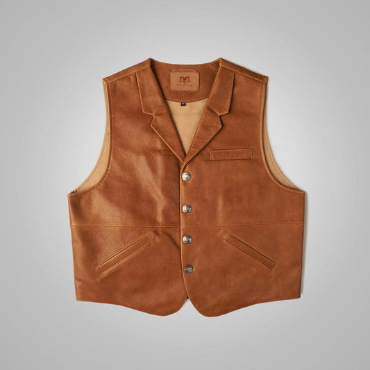 Mens Vintage Brown Sheepskin Leather Cowboy Vest