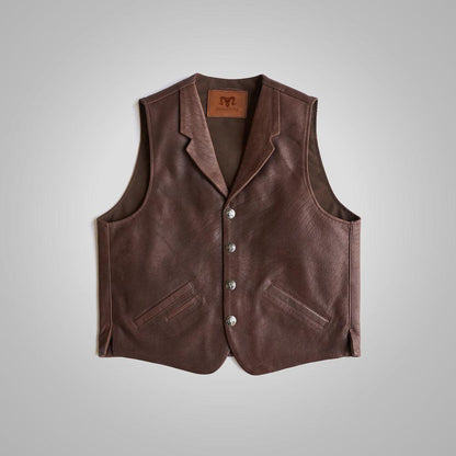 Mens Western Stlye Brown Leather Vest