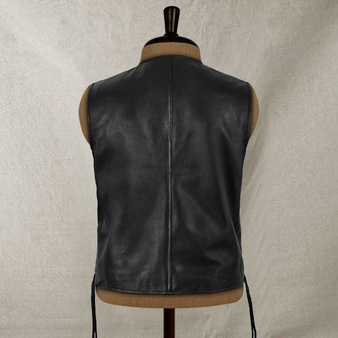 Mens Traditional Biker Black Leather Vest