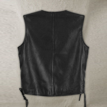 Mens Traditional Biker Black Leather Vest