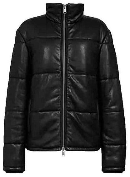 Men’s Leather Puffer Jacket Black