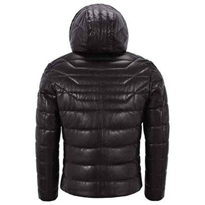 Men’s Real Leather Jacket Puffer Hooded Quilted Design 2021