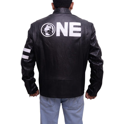 Mens Black Leather Jacket With White Stripes