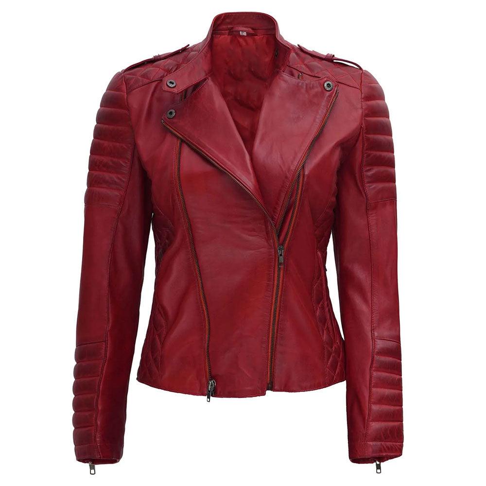 Women's Red Leather Motorcycle Jacket