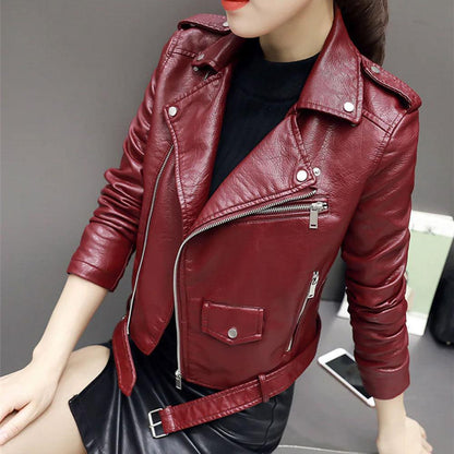 Women's Red Leather Biker Jacket