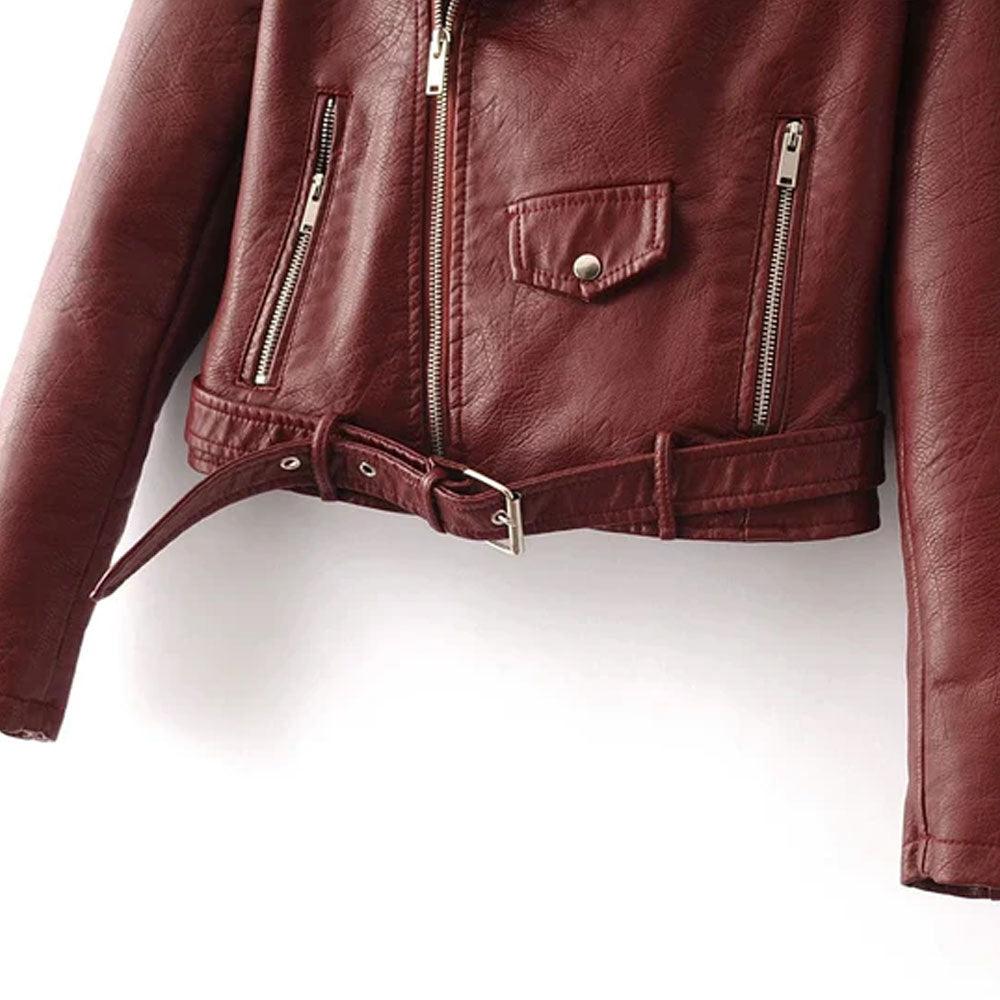 Women's Red Leather Biker Jacket