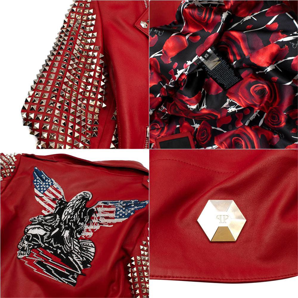 New Red studded Fashion Motorcycle Leather Biker Jacket For Women