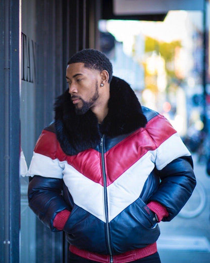 MEN'S MULTI COLOR RED/WHITE/BLUE V BOMBER JACKET