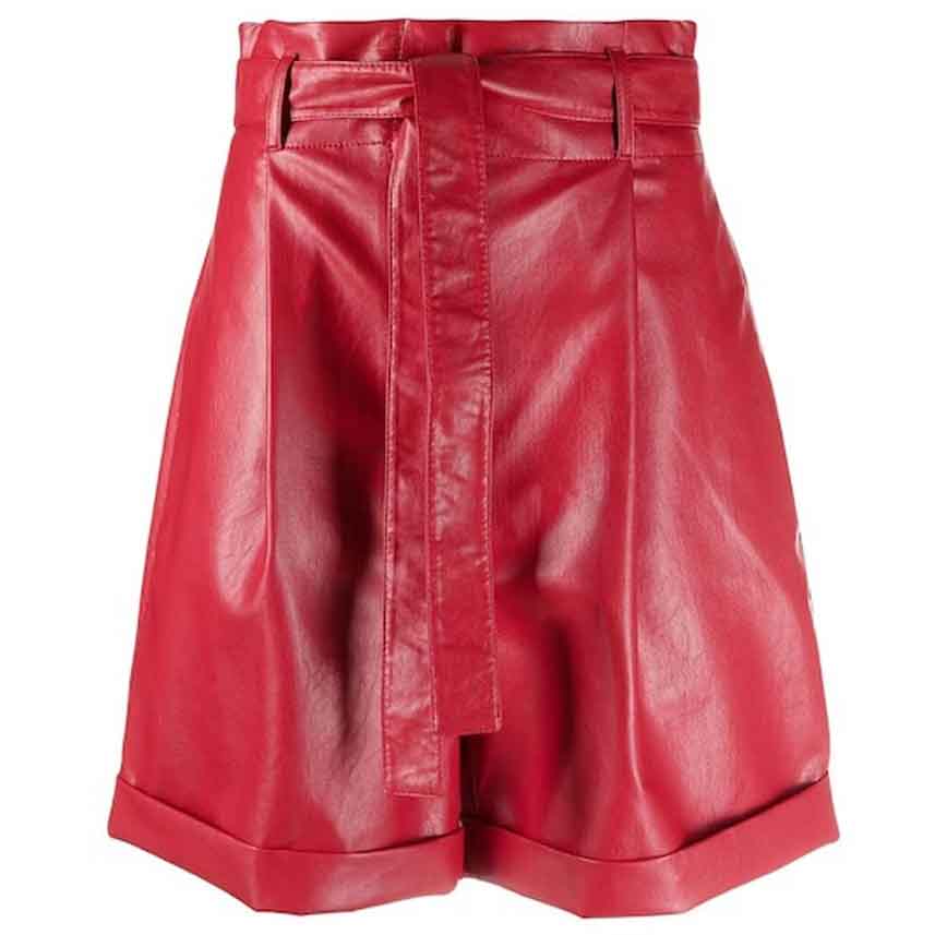 Red Leather Shorts for Women with Side Pockets