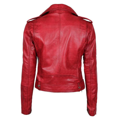 Women's Stylish Red Leather Biker Jacket