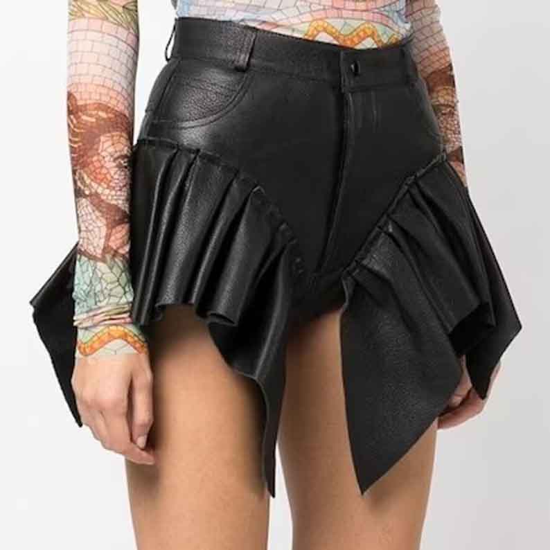 Ruffled Style Frilled Leather Shorts For Women