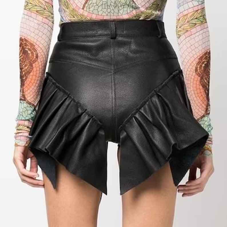 Ruffled Style Frilled Leather Shorts For Women