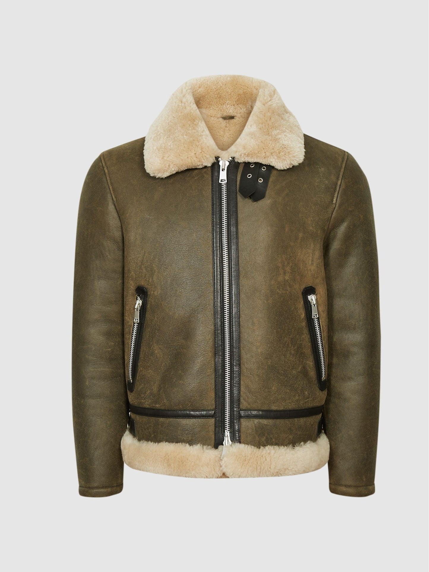 Army Green Shearling Aviator Jacket