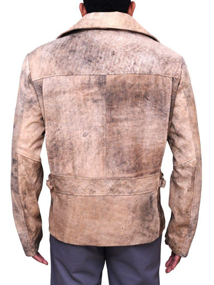 Distressed Brown Biker Jacket For Men