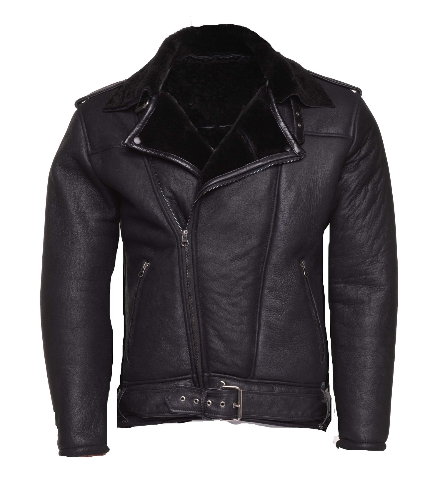 Men's Black on Black Shearling Biker Jacket