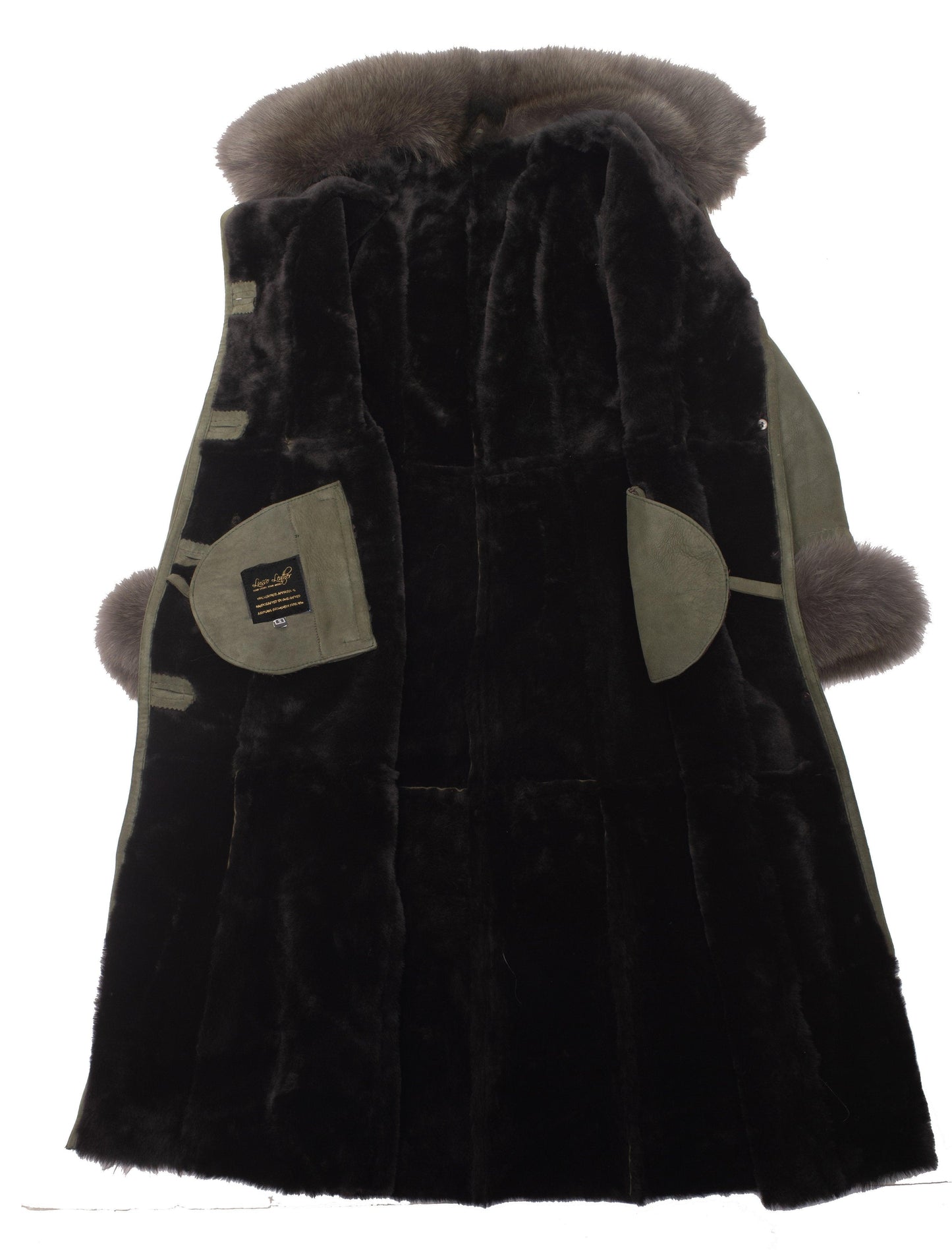 Caitlan's Shearling Sheepskin Long Coat with Fox Fur Trim