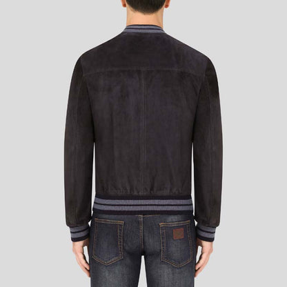Black Suede Leather Bomber jacket for Men