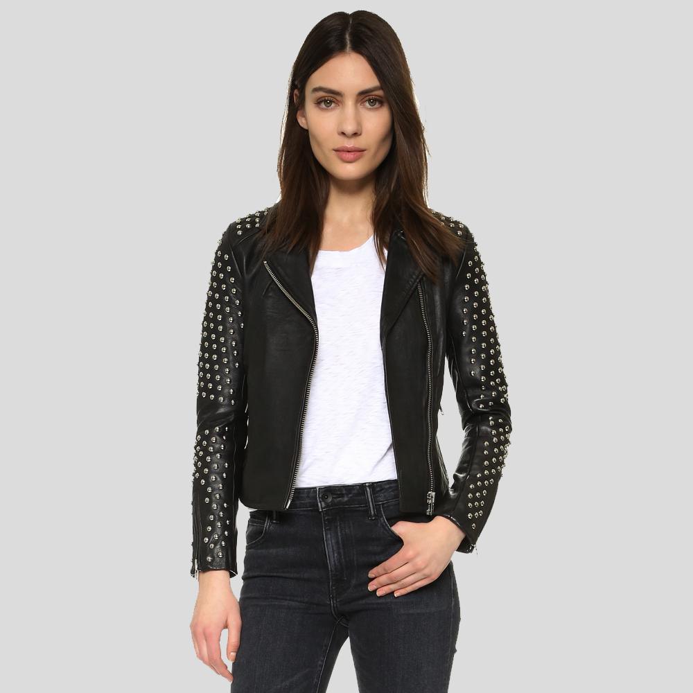 Taliyah Black Studded Leather Jacket