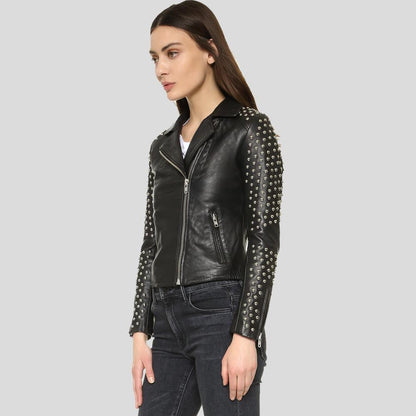 Taliyah Black Studded Leather Jacket