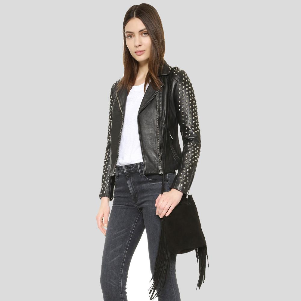 Taliyah Black Studded Leather Jacket