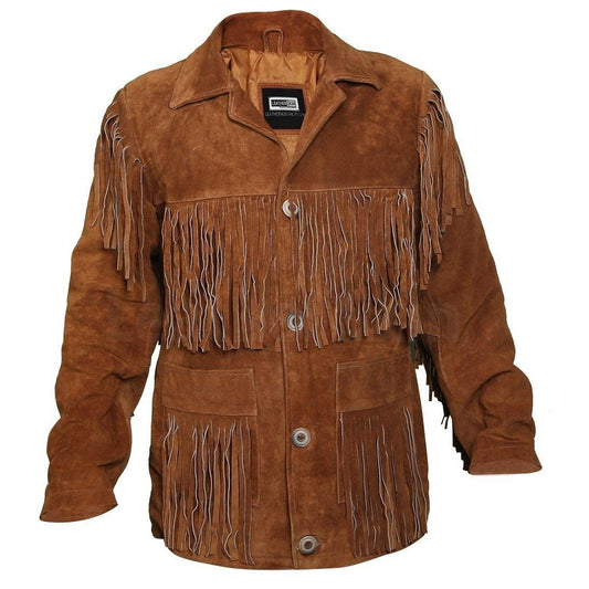 Tawny Suede Western Leather Jacket with Fringes