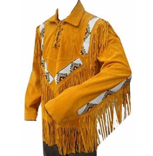 Men's Western Cowboy Suede Jacket, Tan Suede Leather Jacket With Fringes