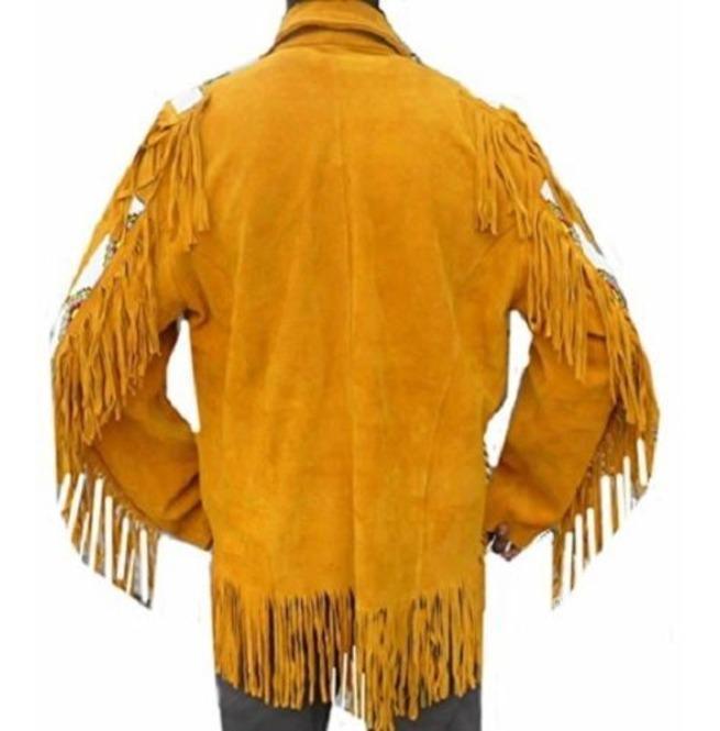 Men's Western Cowboy Suede Jacket, Tan Suede Leather Jacket With Fringes