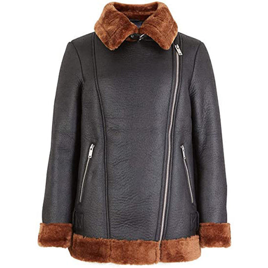 Women B3 Bomber Aviator Flying Real fur Sheepskin Shearling Leather Jacket