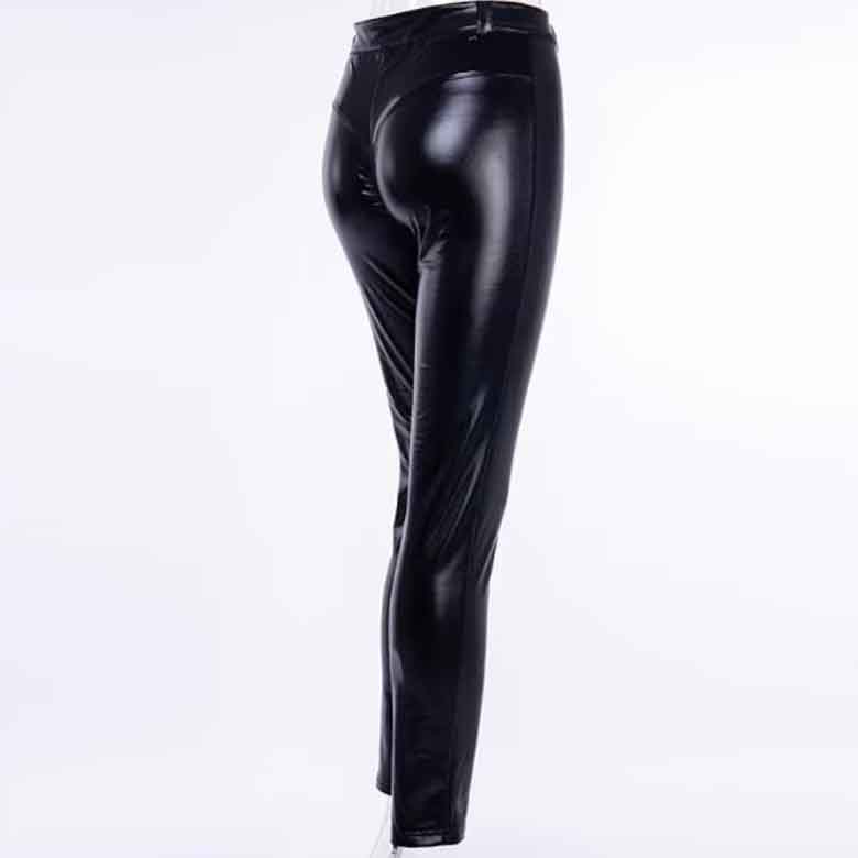 Women Black Leather Fitted Pants