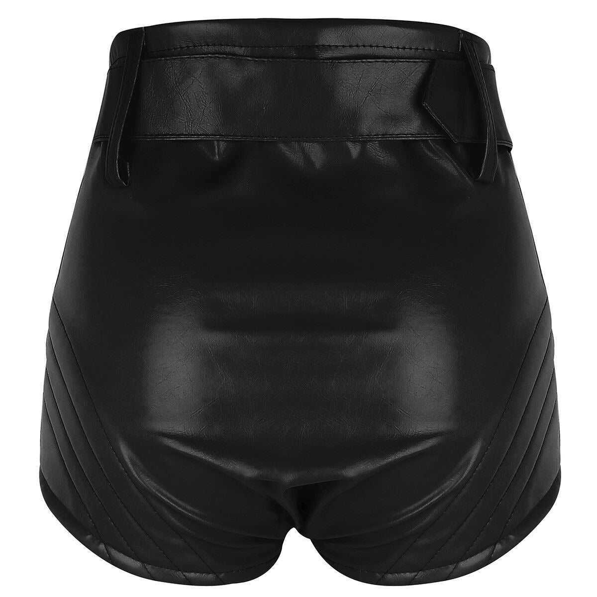 Women Black Leather Hot Shorts with Zipper