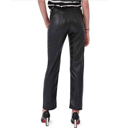 Women Black Leather Straight Pants