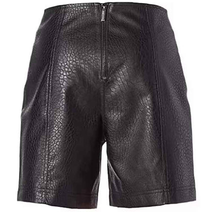 Women Frilled Black Leather Shorts