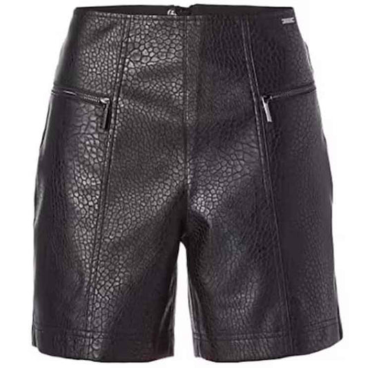 Women Frilled Black Leather Shorts