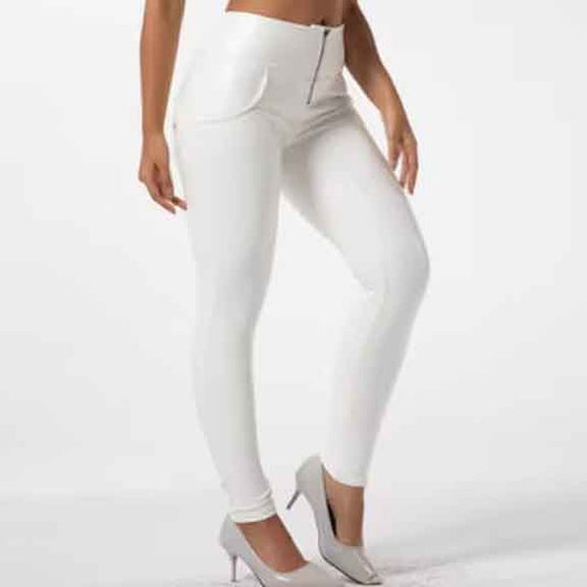 Women White Leather Pants