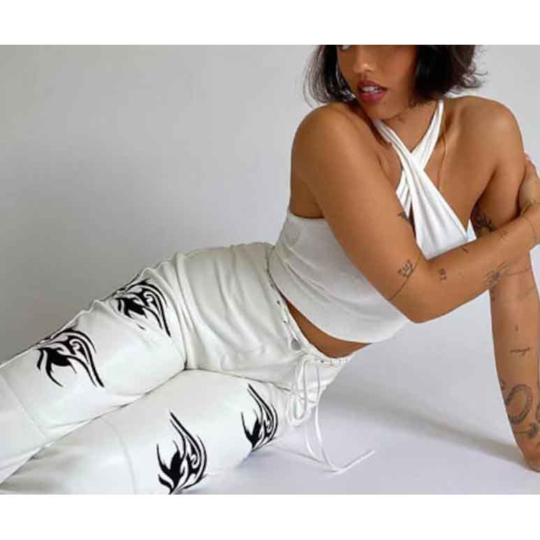 Women White Leather Streetwear Goth Pants